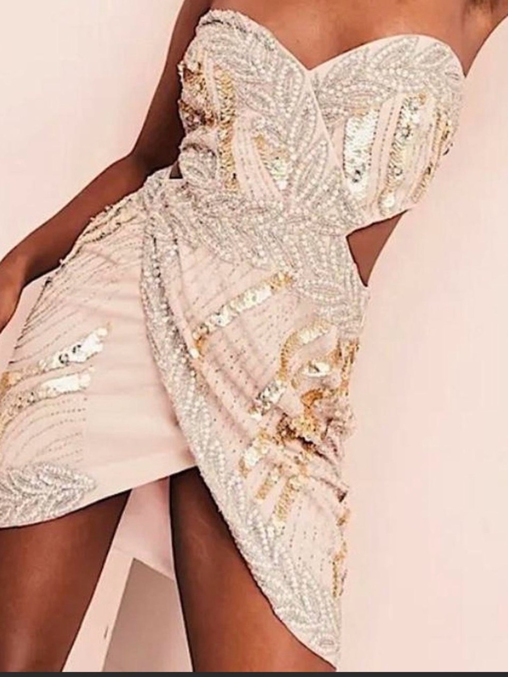 ASOS Strapless Sequin & Beaded Mini Dress in Blush and Gold